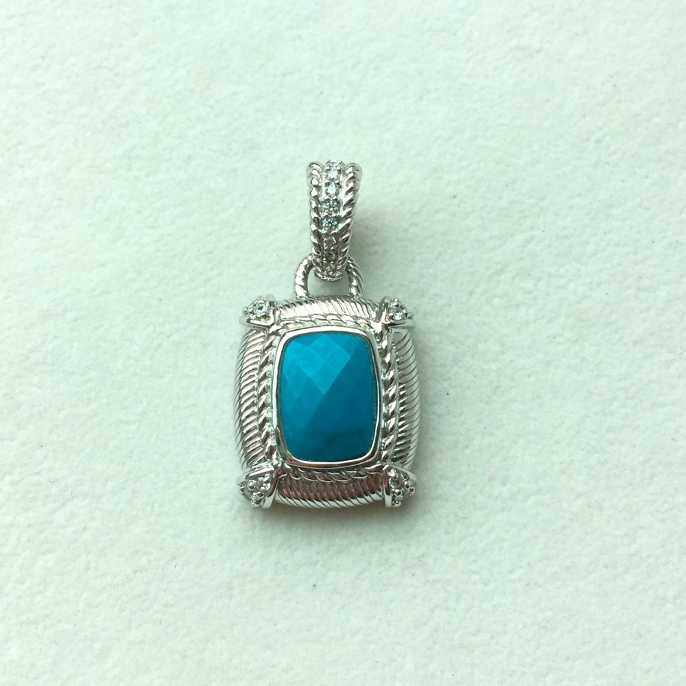 Judith Ripka Sterling Silver Cushion Cut Turquoise Enhancer Pendant